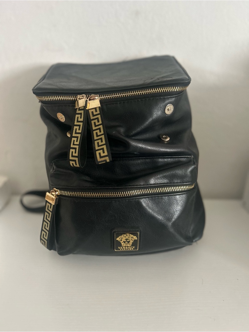 Versace Black Leather Crossbody Bag with Gold Accents